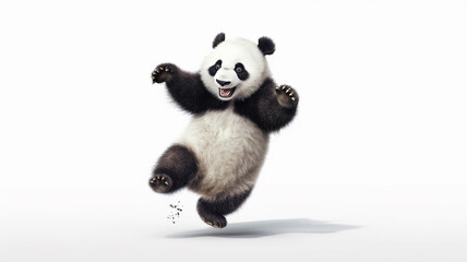 panda jump and dance on white background, Generative ai