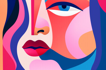 woman cubist cubism minimalist modern poster portrait abstract face fashion graphic. Generative AI.