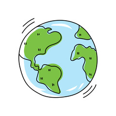 Planet Earth icon in doodle style. Colored flat vector illustration isolated on white background