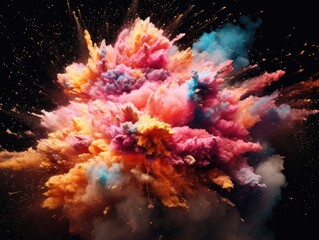 Fototapeta na wymiar Colorful explosion of colored powder on a black background. created with Generative AI