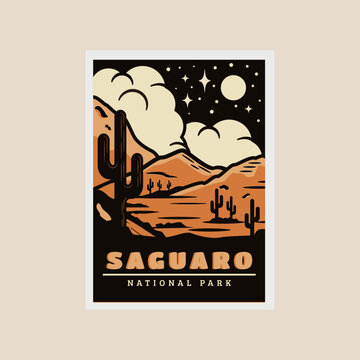 saguaro national park print poster vintage vector symbol illustration design