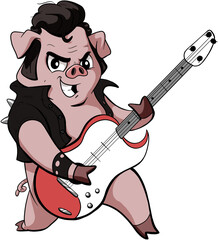Cartoon rock pig playing a guitar

