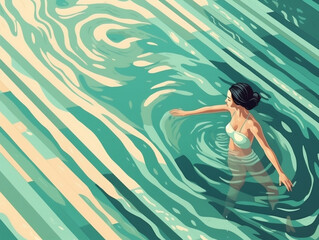 woman holiday girl swim person illustration water pool summer relax young. Generative AI.