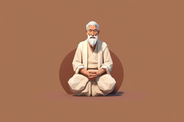 A man with a white beard sitting in a meditation position. Generative AI.