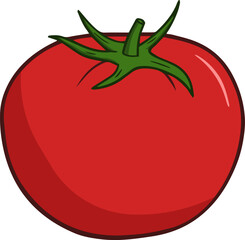 Illustration of red and ripe tomato in cartoon style.