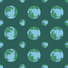 Planet Earth seamless pattern. World Earth Day banner. Endless ornament with Green Planet. Wallpaper and bed linen print. Flat vector illustration.