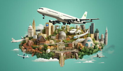 earth travel plane europa city map concept globe illustration global. Generative AI.