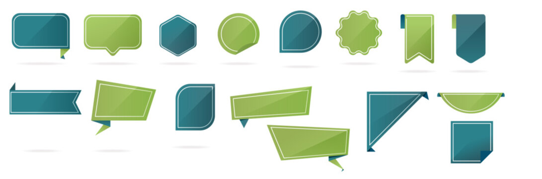 Collection de pastilles, stickers, &eacute;tiquettes, m&eacute;dailles, macarons, labels - Support pour promotions et soldes - Illustrations vectorielles color&eacute;es simples, avec contours et effets