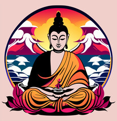 vector illustration of buddha cartoon