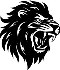 Fototapeta na wymiar Black and white illustration of roaring lion.