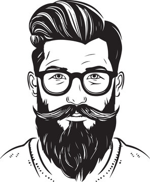 Vintage hipster with beard and sunglasses, Vector illustration, SVG	