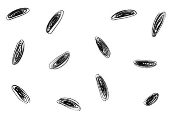 Black spiral abstract figures on a white background