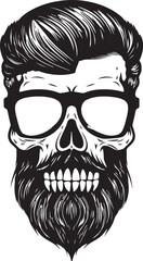 Hipster Skull with a beard in a hat and sunglasses, Vector illustration, SVG
