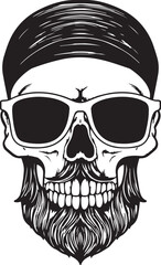 Hipster Skull with a beard in a hat and sunglasses, Vector illustration, SVG
