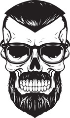 Hipster Skull with a beard in a hat and sunglasses, Vector illustration, SVG

