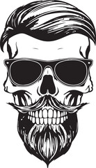 Hipster Skull with a beard in a hat and sunglasses, Vector illustration, SVG
