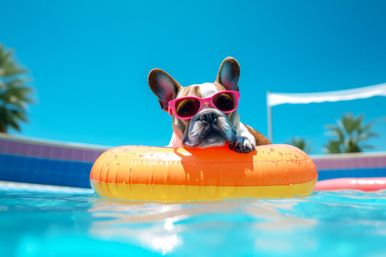 Summer Pool Party Pooch - French Bulldog in Sunglasses - Animal art made with Generative AI