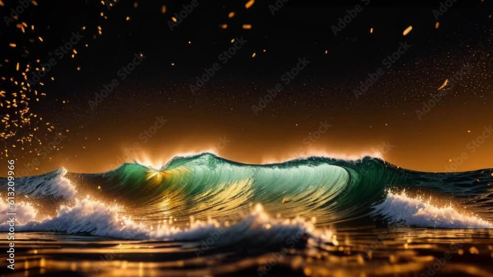 Poster a golden wave of light on a black background. generative ai