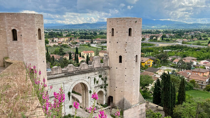 View of ancient Porta Venere Gate in the medieval town of Spello, Italy