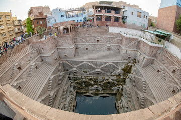 Step well details Toorji Ka Jhalra Bavdi in Jodhpur, Rajasthan. Ancient water supply in India
