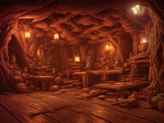 Fototapeta na wymiar Inside the wooden cave