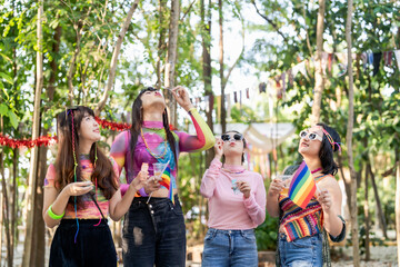 LGBTQIA Asian gay Supporters of the LGBTQ community. people having fun at LGBT pride parade. Gender Spectrum