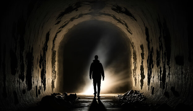 Silhouette of a person in a tunnel. Generative AI	