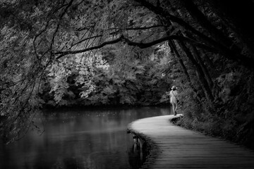 Girl walking b&w