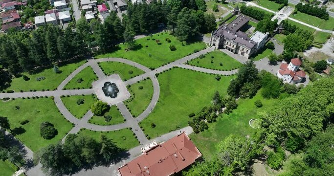 Aerial view of Dadiani Palace in the center of Zugdidi city. Georgia
