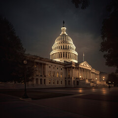 Fototapeta na wymiar U.S. Capitol Building, Washington, DC USA at night. Generative AI.