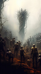 Fototapeta na wymiar Whispers in the Mist: A Surreal Dark Fantasy. Generative AI