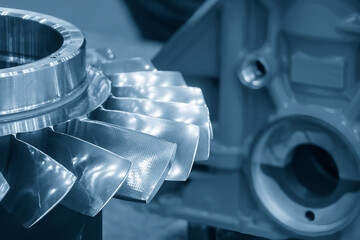 Close up scene gas turbine blade in the light blue scene. © Pixel_B