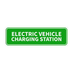 Electric Vehicle Charging Station In Green Color And Rectangle Shape With White Line For Sign Information
