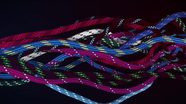 Abstract animation of ropes made in a graphic editor. Ropes. 3D generated.Animation with camera movment.