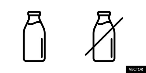 Milk bottle, milk bottle slash, lactose free sign vector icons in line style design for website, app, UI, isolated on white background. Editable stroke. Vector illustration.