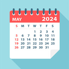 May 2024 Calendar Leaf - Vector Illustration - obrazy, fototapety, plakaty