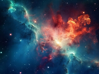 Vibrant celestial nebula in outer space. Stellar-filled nocturnal universe. Scientific study of astronomy and the cosmos. Background wallpaper depicting a captivating supernova. Generative AI