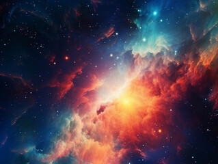 Vibrant celestial nebula in outer space. Stellar-filled nocturnal universe. Scientific study of astronomy and the cosmos. Background wallpaper depicting a captivating supernova. Generative AI