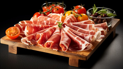 Tray with prosciutto. Generative AI