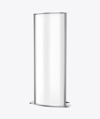 Blank curved totem poster light advertising display stand. 3d illustration.