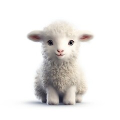 Obraz premium Cute small white sheep on white background Generative AI