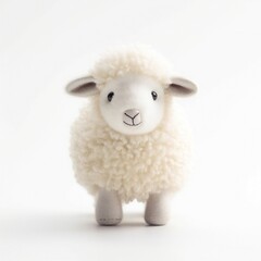 Cute small white sheep on white background Generative AI