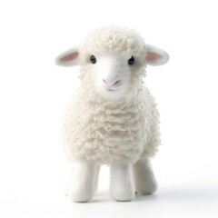 Cute small white sheep on white background Generative AI