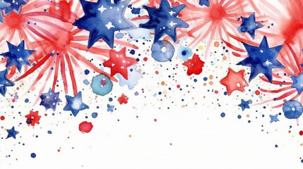 Obraz premium Watercolor Independence Day Greeting Card. Generative AI