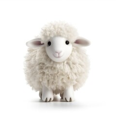 Cute small white sheep on white background Generative AI