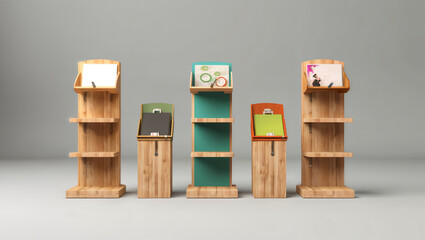 Wooden bookshelves with folders and documents. 3d rendering