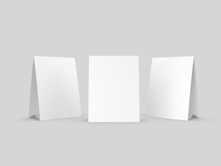 Blank table tent card. Blank white 3d render  illustration.