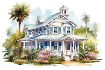 Obraz premium Florida home isolated on white background. Generated by AI.