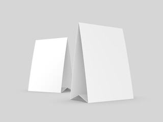 Table tent card template. Blank white 3d illustration.