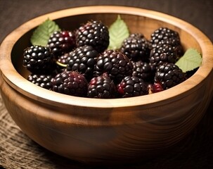 Blackberry on a wooden background. Created with Generative AI technology.